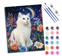 Paint by Numbers Kits for Adults Painting Kits for Beginners On Clear Symbols Colored Canvas White Cat Under the Moon Easy DIY Acrylic Pigment Drawing Paintwork for Home Wall Decor 16x20in Frameless