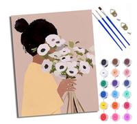 Paint by Numbers Kits for Adults Painting Kits for Beginners On Clear Symbols Colored Canvas Woman covering her face with a bouquet Easy DIY Acrylic Pigment Drawing Paintwork for Home Wall Decor