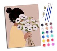 Paint by Numbers Kits for Adults Painting Kits for Beginners On Clear Symbols Colored Canvas Woman covering her face with a bouquet Easy DIY Acrylic Pigment Drawing Paintwork for Home Wall Decor