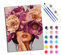 Paint by Numbers Kits for Adults Painting Kits for Beginners On Clear Symbols Colored Canvas Woman with Flowers Covering her face Easy DIY Acrylic Pigment Drawing Paintwork for Home Wall Decor