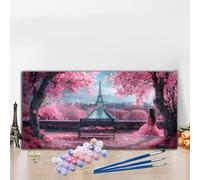 Paint by Numbers Kits for Adults Paris Paint by Numbers Kits On Colored Canvas, Craft Art Street Oil Painting Acrylic Pigment Paintwork Kit Hobbies for Adults Women, Home Decor Gifts 16x36 Inch G8-59