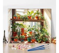 Paint by Numbers Kits for Adults,Plants in Pots on The Windowsill of The House Painting by Number Kits On Canvas,Without Frame DIY Color Oil Painting,Home Wall Decor 16x20in