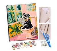 Paint by Numbers Kits for Adults Reading Dog on The Toilet Oil Paint Digital Drawing Canvas with Brushes Christmas Decorations Gifts -16 * 20 Inch with Frame