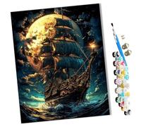 Paint by Numbers Kits for Adults Sailboat on The sea Under The Moon Kits for BeginnerAcrylic Oil Hand Painting Kits for Home Decor Without Frame 16X20inch-frameless