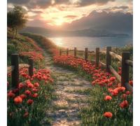 Paint by Numbers Kits for Adults, Sunset Garden Painting by Number for Beginners, Kids On WrinkleFree Canvas, DIY Color Oil Painting Acrylic Paints, Home Decor 14x14inch/35x35cm Without Frame WJY1744