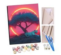 Paint by Numbers Kits for Adults White Leopard Under The Tree with Brushes and Acrylic Pigment DIY Digital Canvas Painting for Adults Beginner-16X20 Inch with Frame