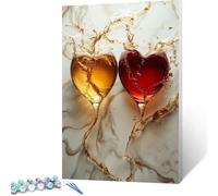 Paint by Numbers Kits for Adults, Wine Glass Painting by Number Kits On Canvas, Without Frame Heart Adult Paint by Numbers, DIY Color Oil Painting Acrylic Paints, Home Wall Decor 12x16in O - 12