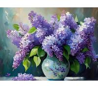 Paint by Numbers Kits, Oil Painting Works Lilac Flowers with 3 Brushes and Acrylic Paint Painting Kit 12x16in for Kids and Adults Beginner DIY Gift Arts Kits for Home Decoration (Without Frame) W-548