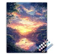 Paint by Numbers Landscape Paint by Numbers Kits for Adult Sunset, DIY Canvas Oil Painting Kit for Kids or Beginner with Painting Brushes Acrylic, for Home Decor Gifts 30x40cm Without Frame ukA-206