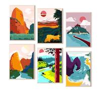 Paint by Numbers Landscape with Frame, 6 Pcs Landscape Painting by Number Kits On Canvas for Adults and Beginner, Watercolor Oil Painting Craft Art, Without Frame DIY Color Oil Painting, 8x12 in