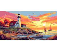 Paint by Numbers Lighthouse DIY Painting by Numbers Kit for Adults Beginner 20X40CM Canvas Easy to Paint with Acrylic Paints, Sunset Oil Painting, Home Wall Decor, Stress Relief Gift for Women/Men
