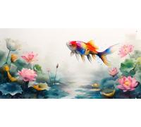 Paint by Numbers Lotus Fish, Paint by Numbers for Adults Beginners Kits, Large DIY Canvas Oil Painting Kit for Kids, With 3- Brushes and Acrylic Pigment, Home Decor Gifts Kits (Frameless) 25x50cm L-40