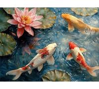 Paint by Numbers Lotus Fish Painting by Numbers for Adults, DIY Craft Art Paintings Kit, with 3- Paint Brushes Acrylic Pigment Drawing, Hobbies for Adults Women, Christmas Decorations 50x70cm s0ji-86