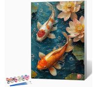 Paint by Numbers Lotus, Painting by Numbers for Adults Fish, DIY Hand Painted Oil Painting Kit with 3 - Brushes and Acrylic Paint, Canvas Kits for Gifts Home Decor, Without Frame 28x38 inch -WX251039