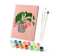 Paint by Numbers Notebook A5 Lined, DIY Personalized Notebook for Girls with 160 Pages and Elastic Band, Diary Book-08-Plants