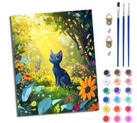 Paint by Numbers Paint by Numbers for Adults Beginners 40 x 50 cm Adults Paint by Numbers with Paint Brushes DIY Painting for Home Decoration Without Frame Blue Cat in the Warm Sunshine Among Flowers
