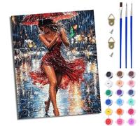 Paint by Numbers Paint by Numbers for Adults Beginners 40 x 50 cm Adults Paint by Numbers with Paint Brushes DIY Painting for Home Decoration Without Frame Red-dressed dancer in the rainy night