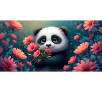 Paint by Numbers Panda Flower, Paint by Numbers for Adults Beginners Kits, Large DIY Canvas Oil Painting Kit for Kids, with 3- Brushes and Acrylic Pigment, Home Decor Gifts (Frameless) 40x80cm L-323