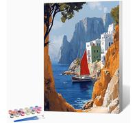 Paint by Numbers Sailboat, Painting by Numbers for Adults Landscape, DIY Hand Painted Oil Painting Kit with 3 - Brushes and Acrylic Paint, Canvas Kits for Gifts Decor, Without Frame 20"x26" -WX251084