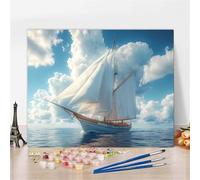 Paint by Numbers Sailboat Painting by Numbers for Adults Sea Canvas Oil Painting Kit for Kids or Beginner with Paint Brushes Acrylic Pigment 70X70cm Without Frame, Halloween Decorations, Gifts Y5-708