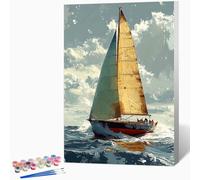 Paint by Numbers Sailboat, Painting by Numbers for Adults Sea, DIY Hand Painted Oil Painting Kit with 3 - Brushes and Acrylic Paint, Canvas Kits for Gifts Decor, Without Frame 20x26 inch -WX251024
