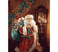 Paint by Numbers Santa Claus Christmas Eve Retro Series # 2, Paint by Number for Adults Kids Beginner, DIY Adult Paint by Number Oil Painting Arts Crafts 16x20 Inch / 40 x 50cm