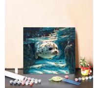 Paint by Numbers Seal Paint by Numbers Adults Sea, Hobbies for Adults Easy DIY Canvas Paintings Craft Art Kits for Kids with Accessories for Home Wall Decoration, Gifts 50x50cm Without Frame Q-37DR