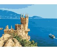 Paint by Numbers Seaside Castle Architecture,DIY Paint by Numbers Kits for Adults,Canvas Oil Painting with Brushes and Acrylic Pigment Paint by Numbers Arts for Home Wall Decor 28x36in,without Frame