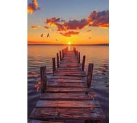 Paint by Numbers Sunset Pier DIY Painting On Canvas, Paintwork with Paintbrushes Acrylic Paints, Perfect for Paint by Numbers for Adults and Beginner for Home Wall Decor 10x16Inch (Frameless) v-891