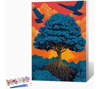 Paint by Numbers Tree, Painting by Numbers for Adults Abstract, DIY Hand Painted Oil Painting Kit with 3 - Brushes and Acrylic Paint, Canvas Kits for Gifts Decor, Without Frame 16x24 Inch -WX251052