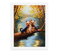 Paint by Numbers Two Adorable Yorkshire Terriers Sitting on A Tree Branch by The River Digital Painting Kit for Adults Create Your Own Magical Scene Art Supplies Unframed 40x50CM
