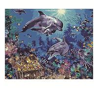 Paint by Numbers Underwater Dolphin,DIY Paint by Numbers Kits for Adults Kids,Canvas Oil Painting by Numbers with Brushes and Acrylic Pigment Arts Craft for Home Wall Decoration 16x20in Without Frame