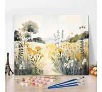 Paint by Numbers Watercolor Painting Flowers Painting Kits by Number for Adults Kids Meadow with Flowers Canvas Wall Decor with Paintbrushes Acrylic Pigment for Home Living Room Decor 16"x20"