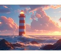 Paint by Numbers Waves Paint by Numbers Kits for Adults on Canvas Lighthouse, DIY Painting Craft Art Kits for Adults, Canvas Oil Painting Kit for Home Wall Decor, Gift for Women 130x100cm, Model 59