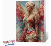 Paint by Numbers Woman, Painting by Numbers for Adults Butterfly, DIY Hand Painted Oil Painting Kit with 3 - Brushes and Acrylic Paint, Canvas Kits for Gifts Decor, Without Frame 12"x16" -WX251099