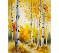 Paint by Numbers, Yellow Birch Trees Adults' Paint-by-Number Kits, Autumn Scenery Paint by Numbers Kit for Adults and Beginner, 16X20 Inch Frameless Birch Trunk Yellow Leaves Adult Paint by Numbers