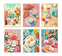 Paint by Numbersa for Adults 6 Pack Painting by Numbers for Adults Canvas Advanced Acrylic, Kitchen Bar, Kitchen Food, DIY Paint by Number for Beginners, Paint Kit for Home Wall Decor 24X16 cm