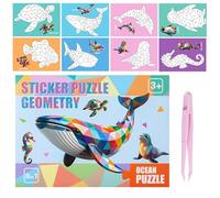 Paint by Sticker and Adults, Cartoon Animal Geometric Designs, Reusable Sticker Painting Activity, Interactive Craft Toys for Family, School, Home, Travel, Birthday Party, Classroom