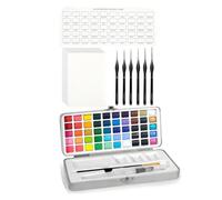 Paint Collection 50 Colors, Metal Palette, Mixing Compartments, Brush Set, Practical Option for Hobby Artists, Travel Use, Cafe Painting Watercolor Palette Painting Starter Portable Art Supplies Hobby