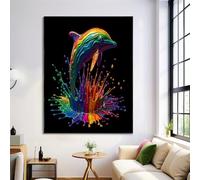 Paint Dolphin Print Wall Art Decor for Bathroom Cloakroom, Rainbow Colorss Art Canvas Print Poster, Watercolor Pictures Paintings Kitchen Bedroom Decor Murals, 28x39in No Frame