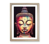 Paint Drip Buddha No.2 Framed Print | A2 Oak Framed Wall Art | Ready to Hang | Modern Religious Picture | Living Room Bedroom Lounge Office