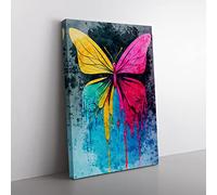 Paint Drip Butterfly No.2 Abstract Canvas Wall Art Print Ready to Hang, Framed Picture for Living Room Bedroom Home Office Décor, 60x40 cm (24x16 Inch)