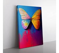 Paint Drip Butterfly No.3 Abstract Canvas Wall Art Print Ready to Hang, Framed Picture for Living Room Bedroom Home Office Décor, 50x35 cm (20x14 Inch)