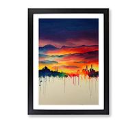 Paint Drip City Skyline Abstract Framed Wall Art Print A2 Black