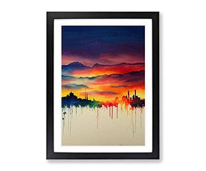 Paint Drip City Skyline Abstract Framed Wall Art Print A2 Black