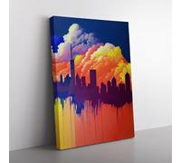 Paint Drip City Skyline No.6 Abstract Red, Blue, Purple Canvas Wall Art Print Ready to Hang, Framed Picture for Living Room Bedroom Home Office Décor, 76x50 cm (30x20 Inch)