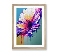 Paint Drip Flower Abstract Framed Wall Art Print A2 Oak