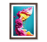 Paint Drip Flower Abstract Framed Wall Art Print A2 Walnut