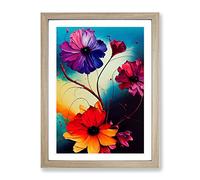 Paint Drip Flowers No.1 Framed Print | A3 Oak Framed Wall Art | Ready to Hang | Modern Floral Picture | Living Room Bedroom Lounge Office