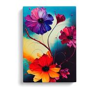 Paint Drip Flowers No.1 Purple, Teal, Gold Canvas Print for Living Room Bedroom Home Office Décor, Wall Art Picture Ready to Hang, 30x20 Inch (76x50 cm)